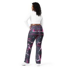 Designed to enhance your figure, these trendy leggings feature a high waist and a butt-lifting cut. The flared leg bottoms add a touch of style and make the leggings comfortable. Wear them on a walk, to the gym, or style them up with a bomber jacket or hoodie. * 74% recycled polyester, 26% elastane * Soft and stretchy premium quality fabric with a mild compression feel * Moisture-wicking fabric * UPF 50+ protection * High-waisted with a butt-lifting cut * Flared design from the knee down * Double-layered waistband with a pocket on the inside * The fabric is OEKO-TEX 100 standard certified * Blank product components sourced from China and Turkey Disclaimer: If body measurements fall between sizes, size up for a comfortable fit and size down for a snug fit. This product is made especially fo Trendy Flare Yoga Pants, Fitted Flare Bottoms For Streetwear, Trendy Flare Elastane Yoga Pants, Trendy Flared Elastane Yoga Pants, Casual High Waist Elastane Flares, Trendy Flare Yoga Pants With High Stretch, Trendy Wide Leg Workout Pants, Trendy High Stretch Wide Leg Leggings, Trendy Flare Leggings For Workout