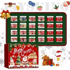 a christmas themed calendar with coffee cups on it