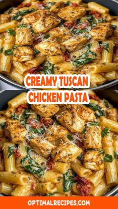 creamy tuscan chicken pasta with spinach and tomatoes