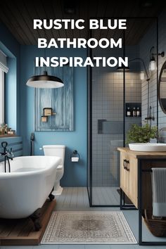 blue rustic bathroom Small Bathroom Modern, Blue Bathrooms, Timeless Bathroom, Contemporary Elements