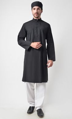 Mens Zipper Detail Yoke Cotton Tunic Set - EastEssence.com Casual Cotton Kurta For Fall, Fall Cotton Kurta With Long Sleeves, Casual Fall Cotton Kurta, Casual Cotton Kurta For Winter, Casual Long Sleeve Kurta With Pockets, Casual Long-sleeve Kurta With Pockets, Traditional Solid Cotton Kurta, Classic Cotton Long Sleeve Kurta, Classic Long Sleeve Cotton Kurta