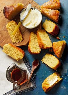 slices of pound cake and butter on a cutting board