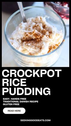 You'll love this slow cooker rice pudding made easy in your crock pot. Using your crockpot is literally one of the easiest ways to make this traditional dessert recipe. Serve your warm or cold risengrød pudding with cinnamon and sugar, butter and a drizzle of cream - or, top with cherry sauce. At your next holiday, serve one bowl with a blanched whole almond. Whoever finds the nut in their bowl gets a "nutty gift" - our family's Danish Christmas Eve tradition. Enjoy! Crock Pot Rice Pudding, Crock Pot Rice, Slow Cooker Rice Pudding, Pudding Desserts Recipes, Slow Cooker Rice, Delicious Holiday Desserts, Creamy Rice Pudding