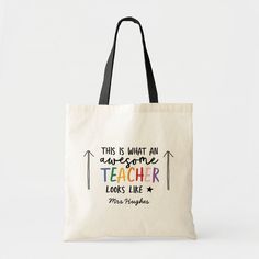 this is what an awesome teacher looks like tote bag with black handles and handle