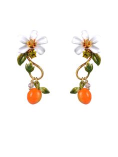 Les Néréides Women’s Gardens In Provence Orange Drop Earrings in Orange,White,Green Elegant Orange Jewelry For Spring, Elegant Orange Spring Jewelry, Orange Earrings For Spring Gift, Elegant Orange Flower Earrings For Gift, Spring Gift Orange Earrings, Spring Orange Drop Earrings, Orange Accessories, Gem Drop Earrings, Les Nereides