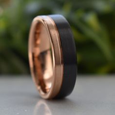 Tungsten Ring 8mm Brushed Black and Rose Gold, Mens Ring, Mens Wedding Band Gold Mens Ring, Rose Gold Mens Ring, Black And Rose Gold, Black Tungsten Rings, Tungsten Rings, Black Tungsten, Druzy Quartz, Tungsten Ring, Rose Gold Metal