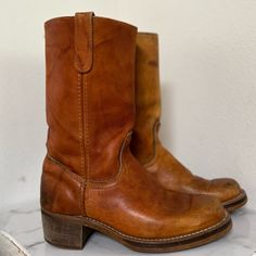 Vtg Landis Boots Men Leather Cowboy Western Square Toe Campus Moto Biker Size 8.5 Men’s Color Camel/Tan Pre-Owned And Gently Worn. Step Back In Time With These Vintage Campus Square Toe Boots. Crafted From Tan Marbled Leather, These Boots Feature A Mid-Calf Shaft Style And Pull-On Straps With A Square Toe Shape. The Outsole And Lining Material Are Made Of Leather, Making Them Water-Resistant And Durable. These Boots Are Perfect For Any Occasion, Whether It's For Travel, Casual Wear, Work, Or Bus Leather Moto Boots With Square Toe, Square Toe Boots Tan, Rugged Leather Moto Boots With Square Toe, Mens Square Toe Cowboy Boots Lucchese, Mens Cowboy Boots Square Toe Brown, Square Toe Boots, Stylish Boots, Western Cowboy Boots, Western Cowboy