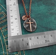 Cross Necklace SMALL Cross Charm Necklace Copper Cross Jewelry Christian Jewelry Wax Seal Medallion Personalized Spiritual Cross Charm Necklace, Spiritual Personalized Cross Charm Necklace, Personalized Memorial Cross Jewelry, Personalized Adjustable Cross Pendant Jewelry, Personalized Cross Pendant Jewelry For Memorial, Boyfriend Necklace, Cross Keychain, Cross Charm Necklace, Mens Leather Necklace