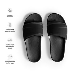 This pair of Black H Stripes BeSculpt Men's Slides gives you comfort and style while walking anywhere, whether it's at the airport, around the block, to the beach, or to the pool. A pair of these will keep you comfy throughout your day thanks to the cushioned upper strap and the textured footbed. A pair of these will keep you comfy throughout your day thanks to the cushioned upper strap and the textured footbed. View photos closely to see distinct characteristics of the images to help make your Durable Black Open Toe Sandals, Black Slip-resistant Flip Flops For Vacation, Durable Casual Summer Flip Flops, Black Slip-resistant Slides For Vacation, Casual Durable Black Sandals, Slip-resistant Black Flip Flops For Vacation, Casual Durable Slides For Beach, Black Casual Slides With Durable Design, Black Casual Durable Slides