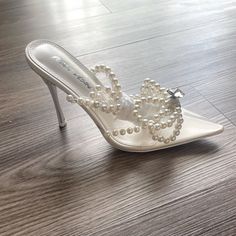 Brand New, Never Been Worn. White Pearl/Rhinestone Heels. White Quince Heels, Chic White Heels With Rhinestones, Spring Pearl Embellished High Heels, Pearl Embellished Heels For Party, White Sparkle Heels, White Pearl Heels, Quince Heels, White Quince, Pearl Heels