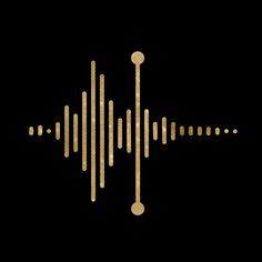 an audio wave on a black background with gold dots in the shape of letters and numbers