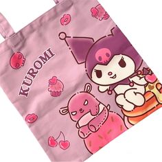 This Is A New With Tag Tote Bag Featuring Sanrio Character Kuromi. The Bag Is Slim, Making It Ideal For Carrying Around Daily Essentials, Such As Books, Snacks, Or A Tablet. The Bag Measures Approx. 14.5” X 16” And Has 2 Shoulder Straps. The Print Design Is On One Side. Large Capacity Pink Kawaii Bag, Harajuku Style Tote Bag For Shopping, Harajuku Style Pink Everyday Bag, Pink Kawaii Shoulder Bag With Large Capacity, Kawaii Multicolor Shoulder Bag As Gift, Pink Harajuku Style Tote Bag, Harajuku Style Pink Tote Bag, Pink Kawaii Bags For Daily Use, Pink Kawaii Bags For Everyday