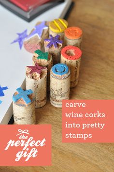 some wine corks sitting on top of a table