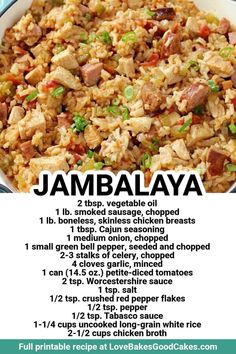 the recipe for jambaalaya is shown in a bowl with instructions to make it