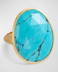 Marco Bicego 18K Yellow Gold Statement Ring with Turquoise, Size 7 Marco Bicego, Gold Statement Ring, Ring Size 7, Cocktail Ring, Hand Engraving, Cocktail Rings, Womens Jewelry Rings, Statement Ring, Neiman Marcus