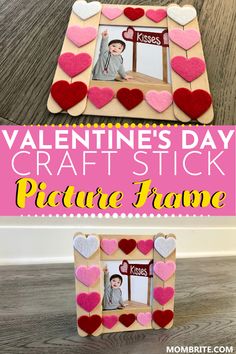 valentine's day craft stick picture frame with hearts on it and the words valentine's day