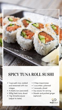 an advertisement for spicy tuna roll sushi