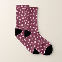 White Paw Prints Pattern on Burgundy Holiday Socks  cheshire cat costume, cat costume cute, cat costumes makeup #allmeowphotos #partydress #costumeparty, back to school, aesthetic wallpaper, y2k fashion Cute Cat Costumes