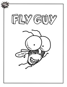 a black and white drawing of a fly guy