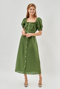 Dresses Everyday, 2020s Fashion, Leisure Dress, Loungewear Dress, Future Outfit, Loungewear Luxury, Linen Maxi Dress, Green Outfit, Street Style Inspiration