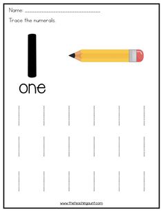 a printable worksheet with the word one and a pencil sticking out of it