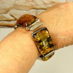 Bold Greenish Amber 925 Silver Bracelet Statement Jewelry Estate Rare Find Vintage Treasure Unisex Gift Idea Heavy Panel Bracelet - Etsy Vintage Amber Jewelry, Modernist Design, 925 Silver Bracelet, Amber Bracelet, Unisex Gift, Amber Stone, Amber Jewelry, Unisex Gifts, Chain Link Bracelet