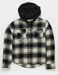 Rsq Plaid Hooded Flannel. Allover Plaid Pattern. Dual Chest Pockets With Button Closures. Button Front. Heathered Hood. Long Sleeves With Button Cuffs. Rounded Hem. 55% Cotton, 45% Polyester. Machine Wash. Imported. | Rsq Boys Plaid Hooded Flannel Winter Flannel Outerwear With Snap Buttons, Collared Flannel Shirt For Winter Streetwear, Winter Streetwear Collared Flannel Shirt, Casual Hooded Flannel Shirt For Winter, Casual Hooded Hoodie With Buttons, Long Sleeve Flannel Shirt For Winter Streetwear, Long Sleeve Flannel Shirt For Streetwear In Winter, Winter Long Sleeve Flannel Shirt For Streetwear, Casual Buttoned Hoodie