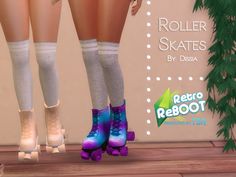 two women wearing roller skates standing next to each other