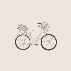 a drawing of a bicycle with flowers in the basket