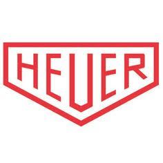 the heuer logo is shown in red on a white background with black letters that read heuer