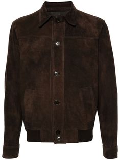 Salvatore Santoro button-up Suede Bomber Jacket - Farfetch Luxury Brown Leather Jacket With Buttons, Business Suede Outerwear With Pockets, Business Suede Leather Jacket With Long Sleeves, Suede Long Sleeve Business Leather Jacket, Suede Leather Jacket For Business With Long Sleeves, Suede Leather Jacket With Long Sleeves For Business, Business Long Sleeve Suede Leather Jacket, Luxury Brown Button-up Outerwear, Luxury Brown Outerwear With Button Closure