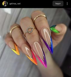 Fingernails Painted, Rainbow Nails Design, Nail Tip Designs, Stylish Nails Designs, Stiletto Nails Designs, Work Nails, Nail Art Designs Diy, Bling Acrylic Nails