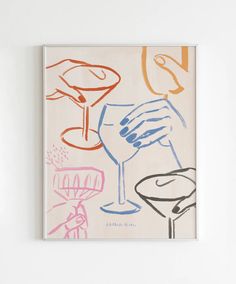 a painting on the wall with wine glasses