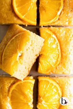 Bright orange cake cut into slices with orange slices baked on top. Orange Honey Cake, Orange Cake Easy, Citrus Cake, Orange Honey, Orange Cake Recipe, Desserts Cake, Homemade Bagels, Sheet Cake Recipes, Honey Cake