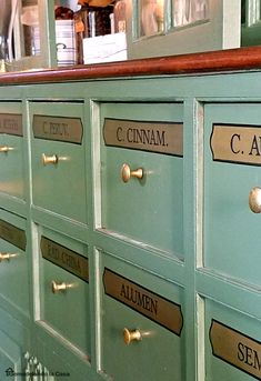 the drawers are labeled with names on them