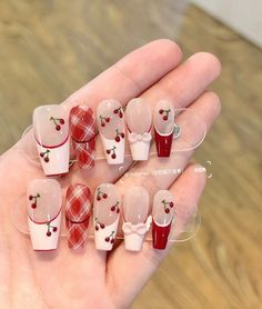 cr xhs | cute nails, nail art, nail inspo, cherry design nails, xiaohongshu, chinese nails nail art Chinese Nail Art Design, Nail Ideas Cherry, Cherry Design Nails, Nail Inspo Cherry, Nails Xiaohongshu, Cherry Nails Designs, Nail Douyin, Chinese Nails Designs, Xiaohongshu Nails