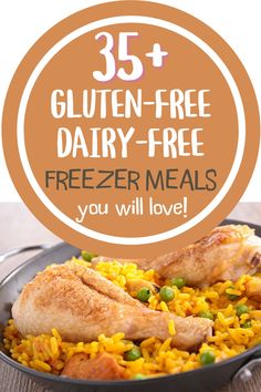 skillet with yellow rice, peas, and two chicken legs that symbolize a gluten free, dairy-free freezer meal you can make ahead Dairy Free Freezer Meals, Dairy Free Crockpot Meals, Freezer Meal Recipes, Family Meal Prep, Chicken Freezer Meals, Freezer Dinners, Freezable Meals, Freezer Meal Planning