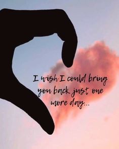 someone holding their hand in the shape of a heart and saying i wish i could bring you back just one more day