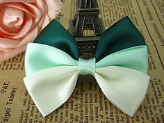 a close up of a bow tie on a book with a rose and eiffel tower in the background