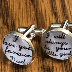 These Are A Unique Pair Of Men's Cuff Links. They Are Black And White With A Glass Dome, And A Silver Back Made Of Stainless Steel. 1st Cufflinks Displays: “I Love You Forever Dad” 2nd Cufflink Displays: “I Will Always Be Your Little Girl” Makes A Great Gift Idea! This Item Ships Immediately To Us Addresses. Daughter To Father, Wedding Cufflinks, Mens Cuff, Girl Dad, A Daughter, Cufflinks Wedding, I Love You Forever, Cufflinks Men, A Father