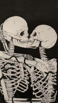 a drawing of two skeletons hugging each other