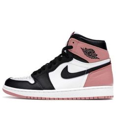 The Air Jordan 1 Retro High OG NRG 'Rust Pink' is a premium sneaker that offers the same iconic design as the Black Toe model, but with Rust Pink tones on the heel and outsole. The upper is crafted from premium leather, making this sneaker perfect for those who appreciate quality craftsmanship. This shoe was released exclusively in Miami during Art Basel 2017 alongside an 'Igloo' colorway, making it a highly sought-after edition of the Air Jordan 1. Whether you're a sneakerhead or simply appreciate quality footwear, the Air Jordan 1 Retro High OG NRG 'Rust Pink' is a must-have in your collection. (AJ1/SNKR/Men's/High Top/Basketball) Sporty Jordan Shoes With Gum Sole For Sports, Sporty Jordan Shoes With Gum Sole, Sporty High-top Jordan Shoes With Gum Sole, Sporty Mid-top Jordan Shoes With Gum Sole, Black Sneakers With Gum Sole For Light Sports, Black Sneakers For Light Sports With Gum Sole, Sporty Lace-up Jordan Shoes With Gum Sole, High Top Jordans, Pink Jordans