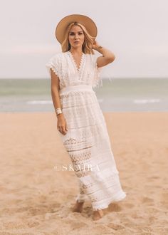 Deep V-Neck Maxi Lace Dress with Accentuated WaistColor: WhiteMaterial: 100% PolyLength: 50" armpit downWaist: Small 28", Medium 30", Large 32"Model wearing S and is 5'7" tallALL SALES ARE FINAL. Bohemian V-neck Dress With Crochet Trim, White V-neck Crochet Dress For Beach, Summer V-neck Dress With Crochet Lace, V-neck Lace Patchwork Maxi Dress For Beach, Beach V-neck Lace Dress, White V-neck Maxi Dress With Lace Trim, V-neck Maxi Dress With Lace Patchwork For Beach, Bohemian V-neck Crochet Lace Dress, White Lace Maxi Dress For Summer