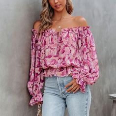 New Unopened Vici Blouse In Size S. Pink Off-shoulder Blouse For Brunch, Elegant Off-shoulder Floral Print Tops, Pink Off-shoulder Blouse With Floral Print, Off The Shoulder Blouse, Floral Print Tops, Pink Print, Floral Printed, Shirt Online, Off Shoulder Blouse