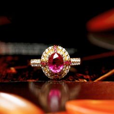 Natural Pink Peach Ruby Oval Cut 18K Solid Yellow Gold Handmade Ruby Ring | Gift Idea | Ballerina Ring | Fine Jewelry | France Jewelry Ruby Ring Designs, Ballerina Ring, Faberge Jewelry, Handmade Gold Ring, Luxury Jewelry Box, Natural Ruby Ring, Buying An Engagement Ring, Exclusive Jewelry, Pink Peach