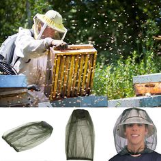 the beekeeper is wearing a protective suit and hat