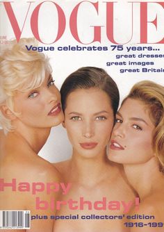 two women and one man are on the cover of a magazine that says, happy birthday