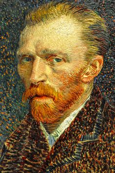 a painting of a man with a red beard wearing a suit and tie, looking off to the side