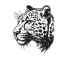 a black and white drawing of a leopard's head