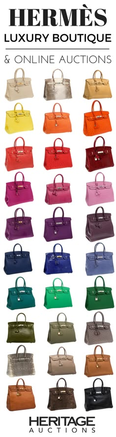 Hermès Birkin bags in all colors, available online! | hermes, birkins, berkins, birkens, infogrpahic | HERITAGE AUCTIONS Style Coachella, Hermes Leather, Alligator Handbags, Handbags Uk, Crocodile Handbags, Dream Bags, Handbag Heaven, Beautiful Handbags